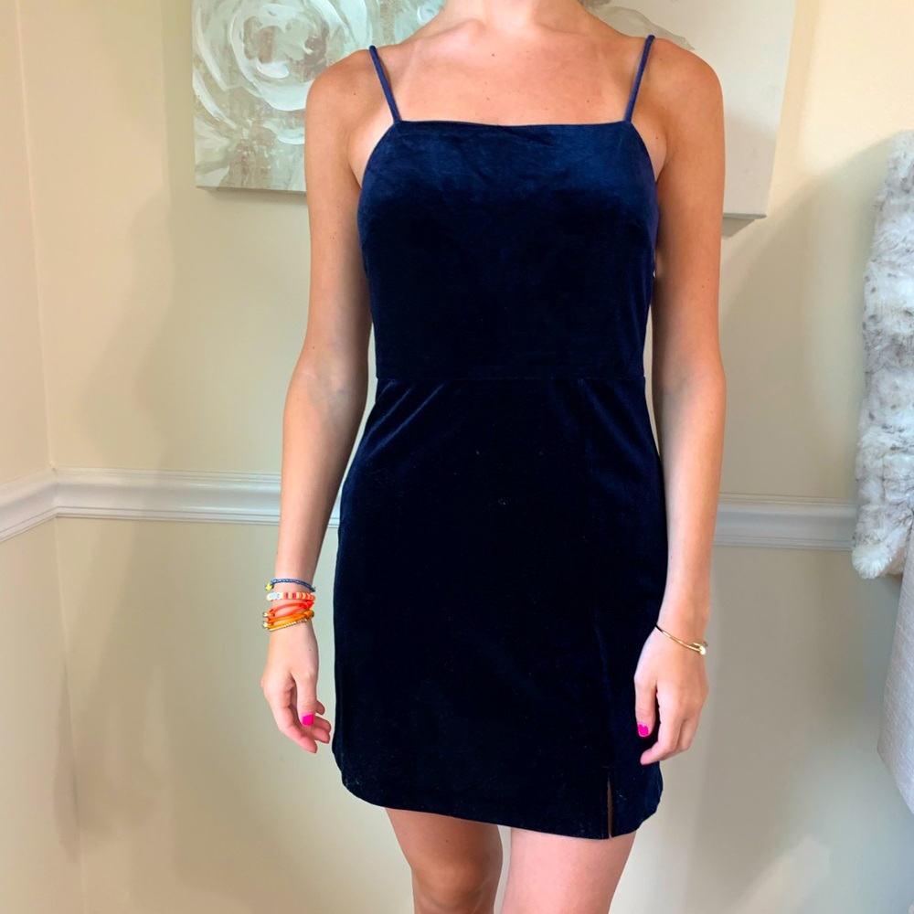 Blue velvet mini dress